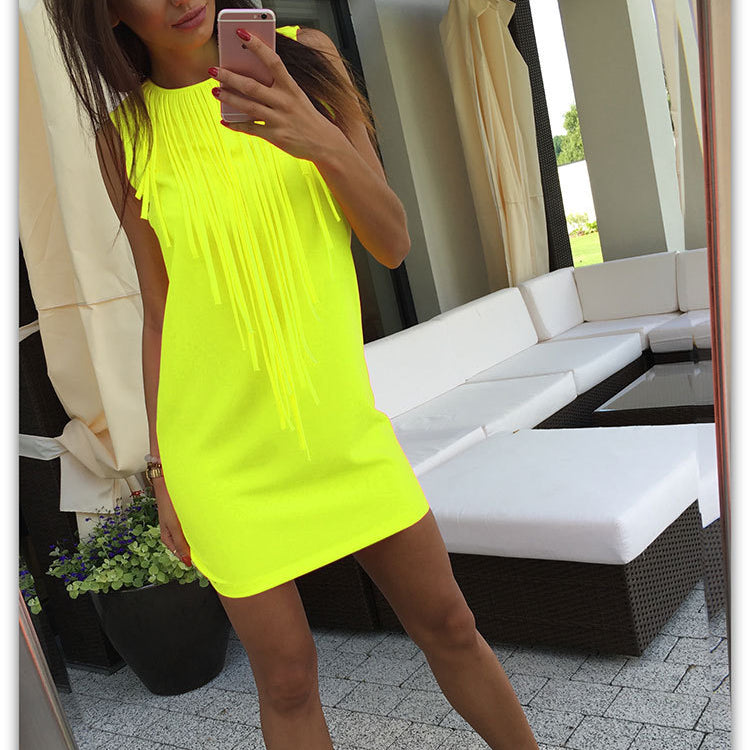 Solid fringed slim dress