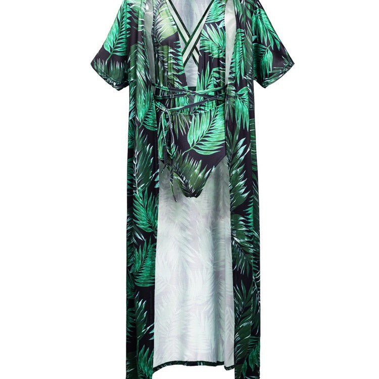 Women Beach Wear Badnage Swimwear Leaves