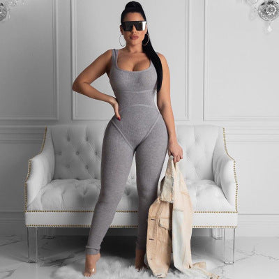 Open-back hip thread jumpsuit