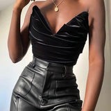 Two-pocket sslim PU leather pants