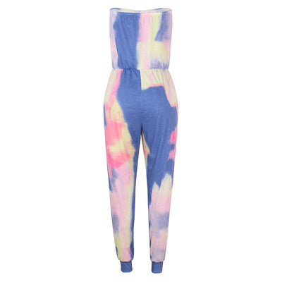 Tie Dye Print Wrap Bust Casual Jumpsuit