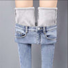 High-waisted trousers plus fleece jeans winter stretch skinny