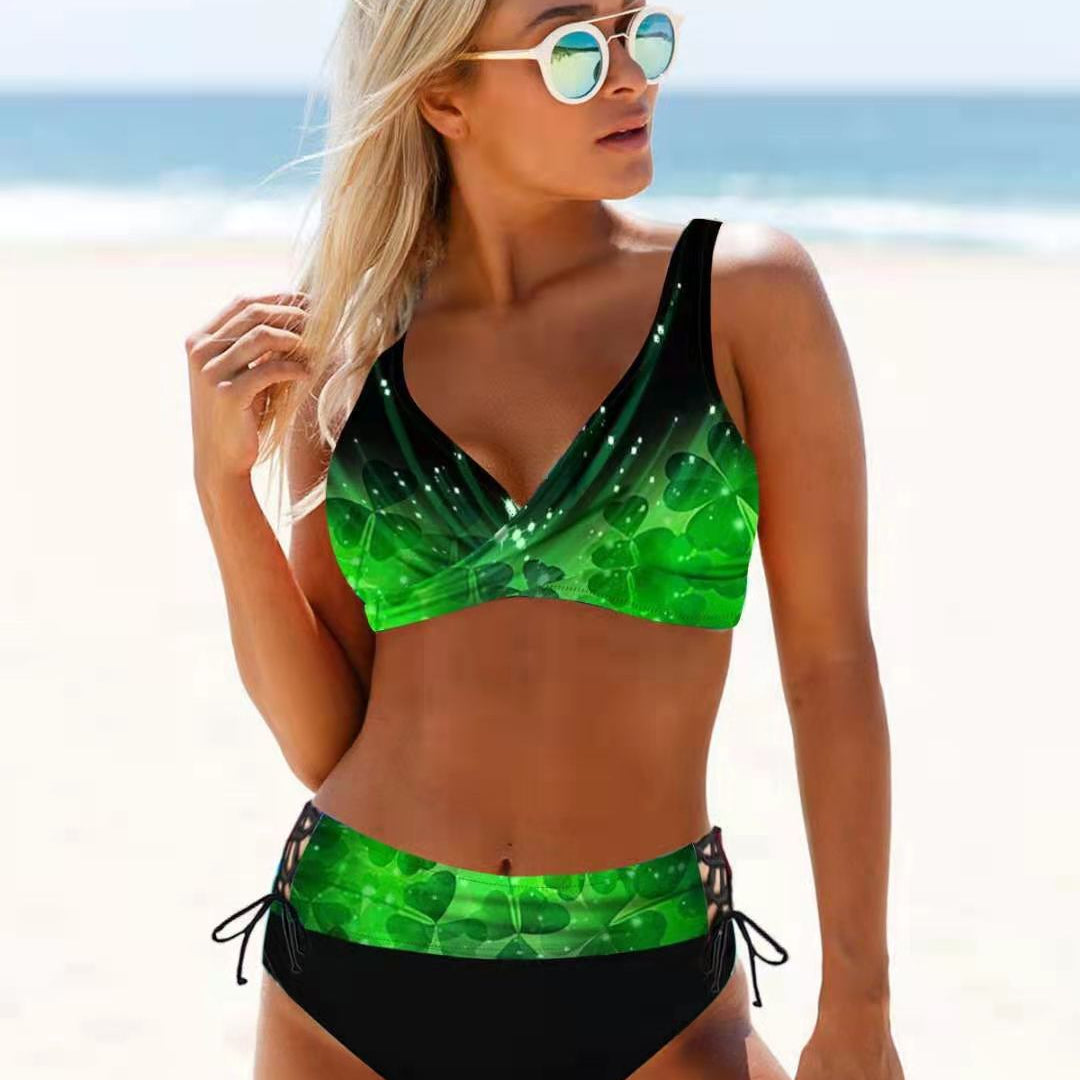 High Waist Rainbow Striped Bikini Swimsuit