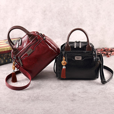 Retro Fashion Oil Wax Leather Hit Color Single-shoulder Oblique Handbag