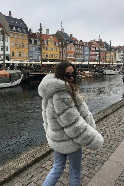 Long Sleeve Hooded Faux Fur Coat