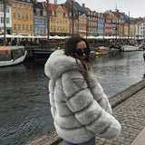 Long Sleeve Hooded Faux Fur Coat