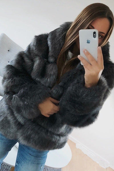 Long Sleeve Hooded Faux Fur Coat