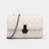 Beige White Quilted Leather Chain Shoulder Bags