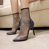Rhinestone Mesh Pointed toe Sandals Ankle Boots Stiletto High Heels