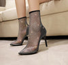 Rhinestone Mesh Pointed toe Sandals Ankle Boots Stiletto High Heels