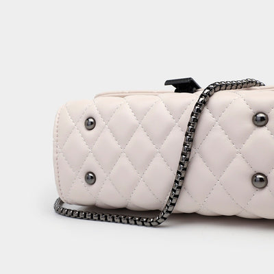 Beige White Quilted Leather Chain Shoulder Bags