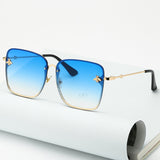 Oversize Rimless Square Bee Sunglasses Women Men Small Bee Glasses Gradient Sun Glasses Female UV400