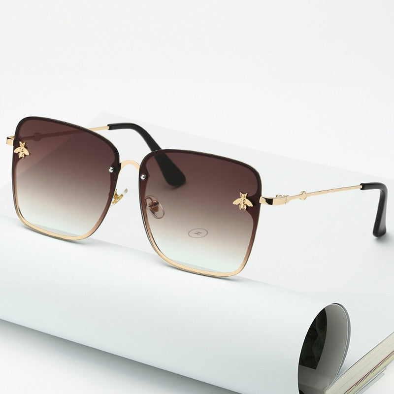 Oversize Rimless Square Bee Sunglasses Women Men Small Bee Glasses Gradient Sun Glasses Female UV400