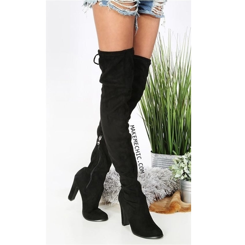Boots Black Over the Knee Boots   Autumn Winter lady Thigh High Boots