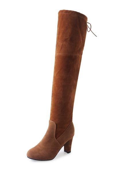 Faux Suede Over The Knee Boots Lace Up Female Slim Thigh High Boots