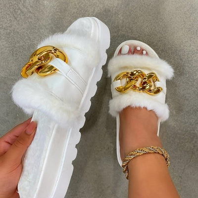Slippers Fashion Open Toe Solid Color Sandals Metal Chain Outdoor