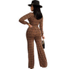 Digital Print Jumpsuits for Women Patchwork Design Zipper Belt Decor V-Neck Long Sleeve Mid Waist