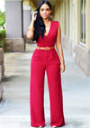 Jumpsuits With Sashes Notched Wide Leg Rompers Sleeveless Summer Formal