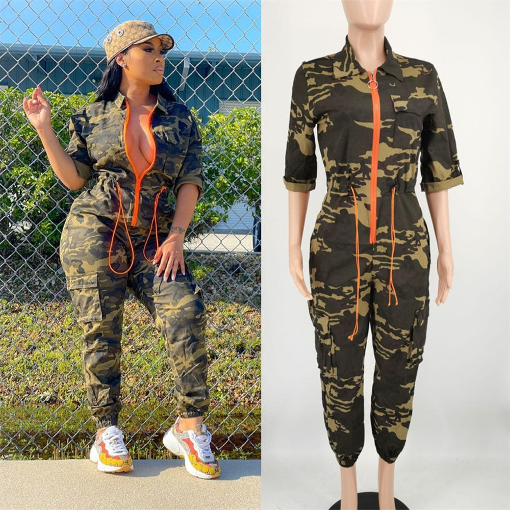 Camouflage Jumpsuit Women Cargo Pants  Zipper S