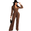 Jumpsuit Long Sleeve High Waisted V Neck Long Rompers