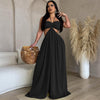 Solid Ruffles Halter Loose  Strapless Lace Up Backless  Overalls Wide Leg Pants