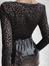 Lace  Bodysuit Women Leopard Transparent  Deep V Sheer