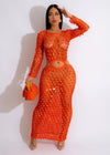 Shinny Sequined Knitted Long Dress  Hollow Out See Through Club Beach Cover Maxi