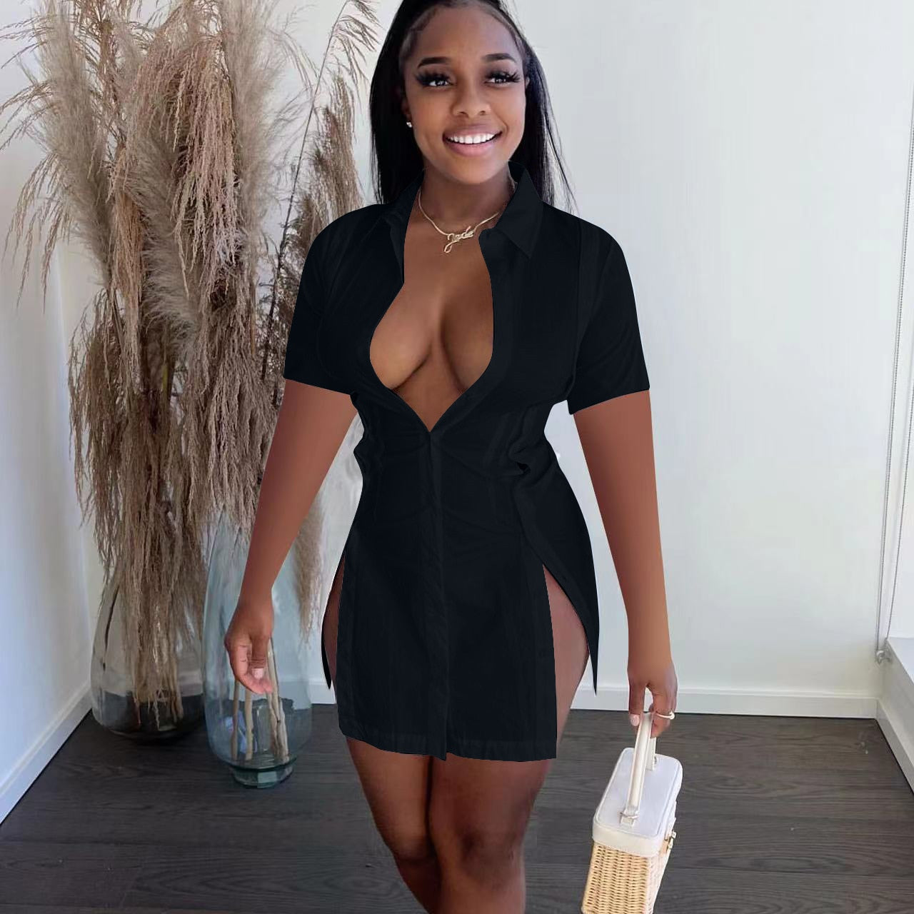 Single Breasted Turn-down Neck Shirt Style A-line