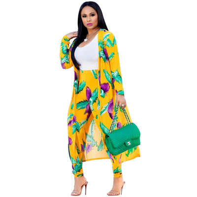 Two-piece Long-sleeved Printed Jacket Cloak And Leggings