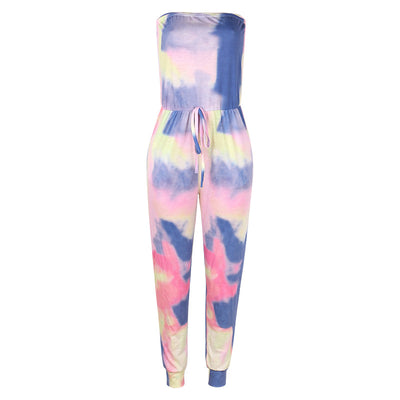 Tie Dye Print Wrap Bust Casual Jumpsuit