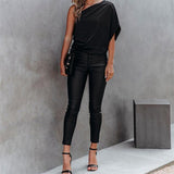 Spring Summer Simple Satin Raglan Top