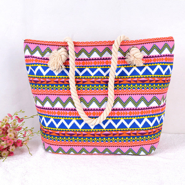 Wavy Striped  Canvas Handbag  Beach Bag Tote Bag