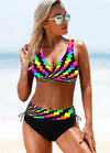 High Waist Rainbow Striped Bikini Swimsuit