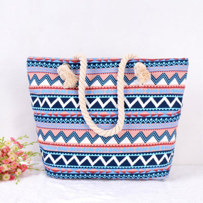 Wavy Striped  Canvas Handbag  Beach Bag Tote Bag