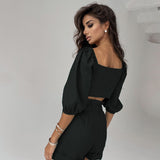 Two Piece Balloon Sleeve Cardigan Casual Shorts
