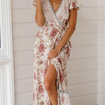 Long Beach Dress Sash Lace Up for Summer: Shop Maxi Boho Dress now!