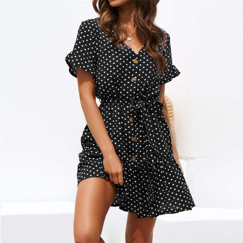 Women's Boho Polka Dot Sundress | Short sleeve Boho Sundress - Buy now