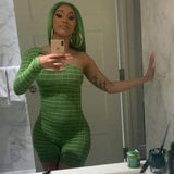  One Shoulder Jumpsuit | Blue, Orange & Green Long Sleeve Jumpsuits