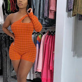  One Shoulder Jumpsuit | Blue, Orange & Green Long Sleeve Jumpsuits