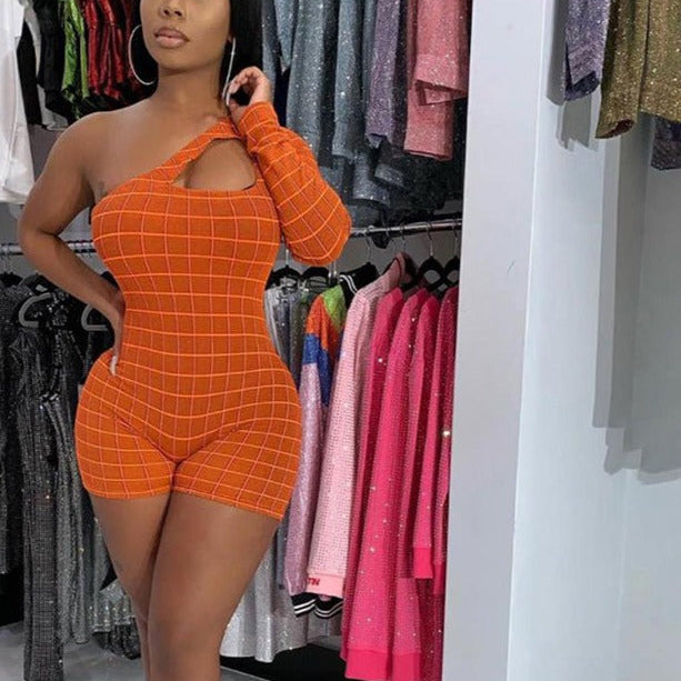  One Shoulder Jumpsuit | Blue, Orange & Green Long Sleeve Jumpsuits