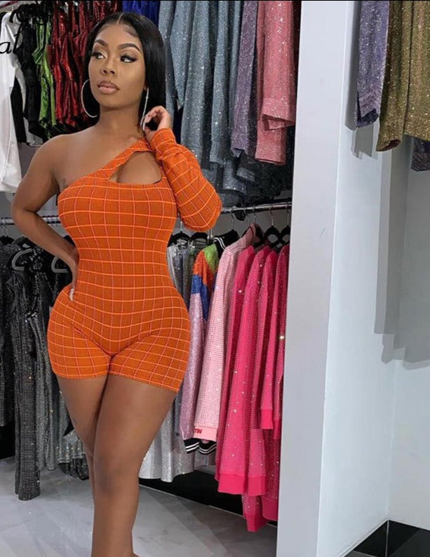  One Shoulder Jumpsuit | Blue, Orange & Green Long Sleeve Jumpsuits