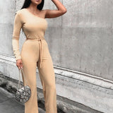 one-shoulder long sleeve jumpsuit