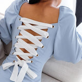Lace Up Square Collar Lolita Style Bodysuits