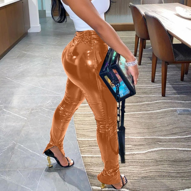 Zipper Split Bottom Mid Waist Stretchy