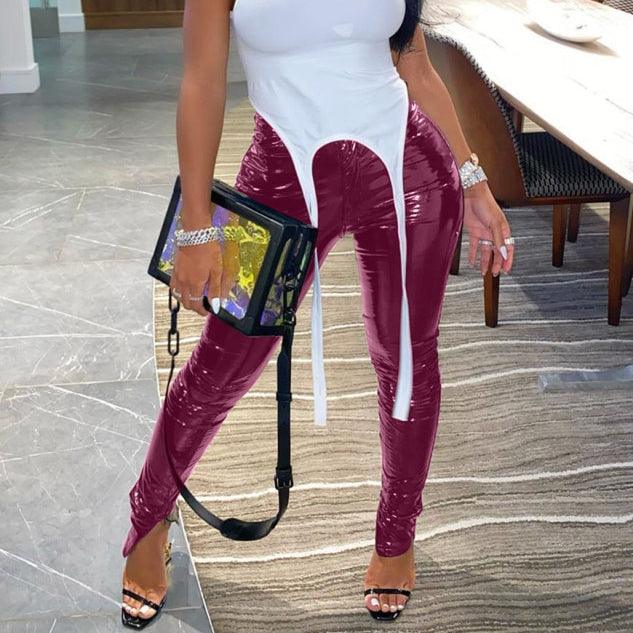 Zipper Split Bottom Mid Waist Stretchy