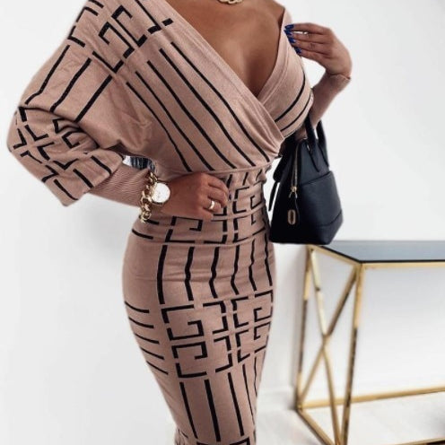 Geometric Striped Print  Suit Ladies Outfits