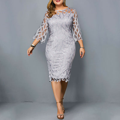 lace slim party dress flare sleeve