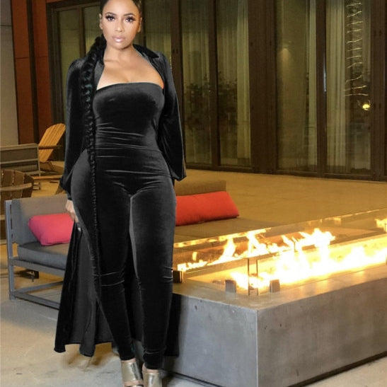 Two Piece Turn Down Collar Long Sleeve Cardigan Strapless Romper