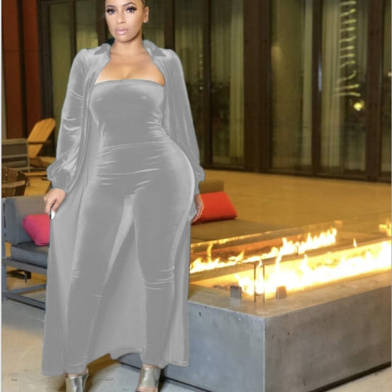 Two Piece Turn Down Collar Long Sleeve Cardigan Strapless Romper