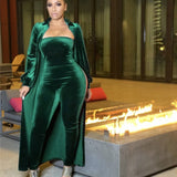 Two Piece Turn Down Collar Long Sleeve Cardigan Strapless Romper
